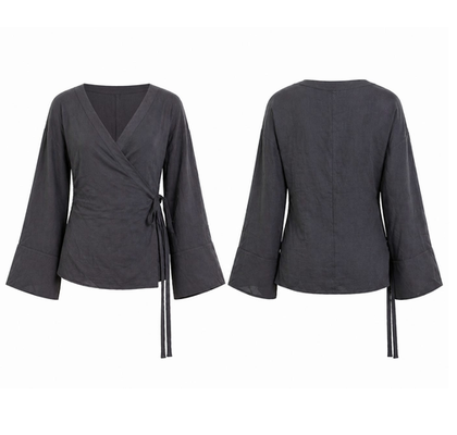 AFRAAR Women’s Elegant Tie-Waist Long Sleeve Wrap Top
