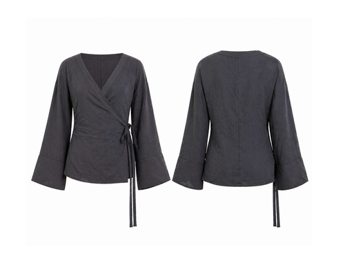 AFRAAR Women’s Elegant Tie-Waist Long Sleeve Wrap Top